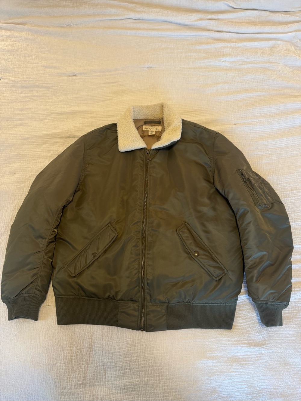 Sherpa Collar Olive Bomber Jacket